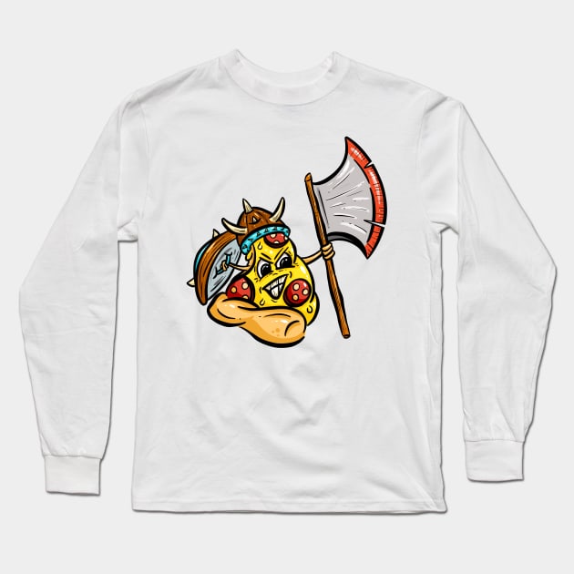 Warrior Viking Pizza Character Pepperoni Axe Gaul Long Sleeve T-Shirt by Squeeb Creative